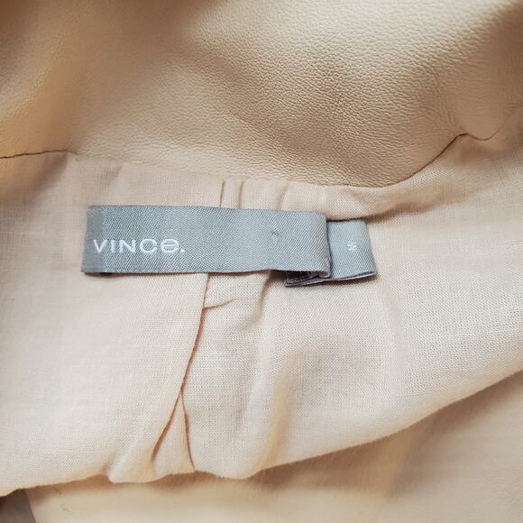 Vince Zip Front Lamb Leather Jacket Biker Moto Jacket Cream Beige Size Medium - Picture 9 of 11